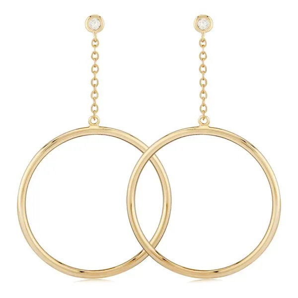 14kt Yellow Gold Drop Hoop Diamond Earring