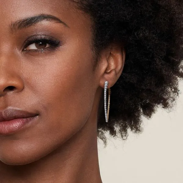 14kt 2 tone Diamond Hoop Earrings