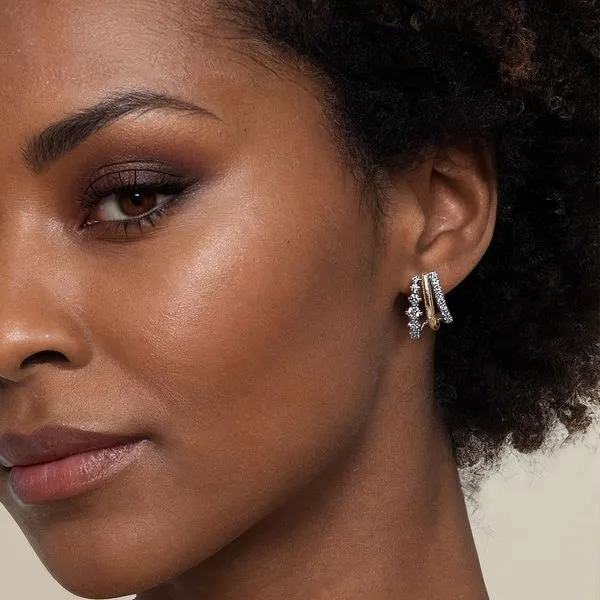 14kt 2 Tone Diamond 3 Row J hoop Earrings