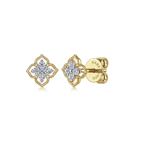 14kt YG Diamond Flower Stud Earrings