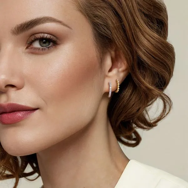 14kt YG Diamond Huggie and Cuff Earrings Image 2 Carroll's Jewelers Doylestown, PA