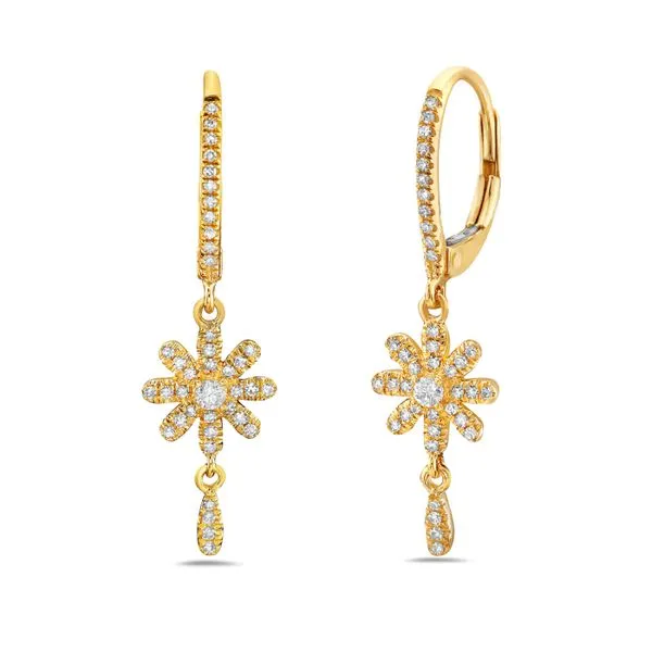 14kt YG Diamond Flower Dangle Earrings