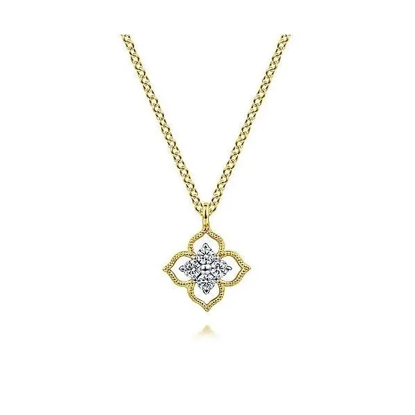 14kt YG Diamond Floral Pendant