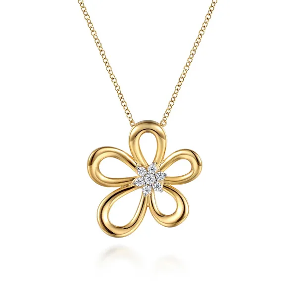14kt YG Flower Pendant with diamonds similar item image