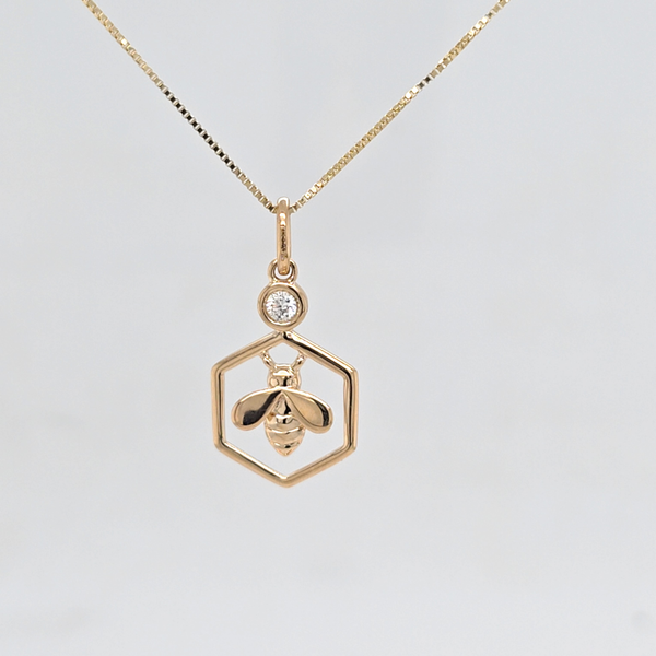 14kt YG Honeycomb Bee w/diamond pendant Carroll's Jewelers Doylestown, PA