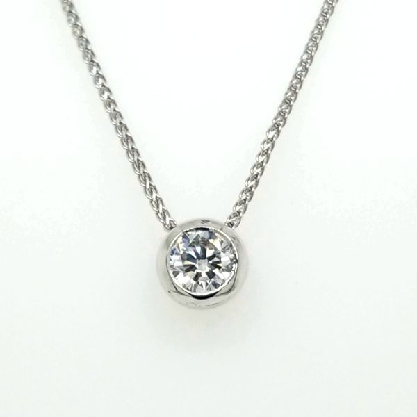 14kt WG LG .75ct Bezel Solitaire Necklace Carroll's Jewelers Doylestown, PA