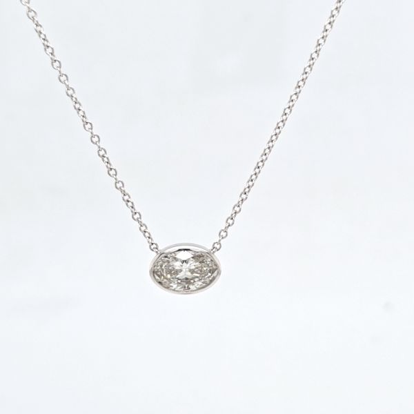 14kWG LG Oval Diamond Bezel Pendant Image 2 Carroll's Jewelers Doylestown, PA