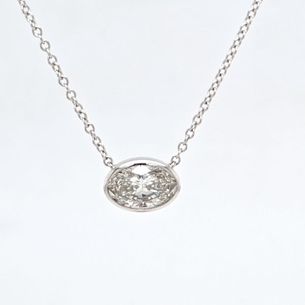 14kWG LG Oval Diamond Bezel Pendant Carroll's Jewelers Doylestown, PA