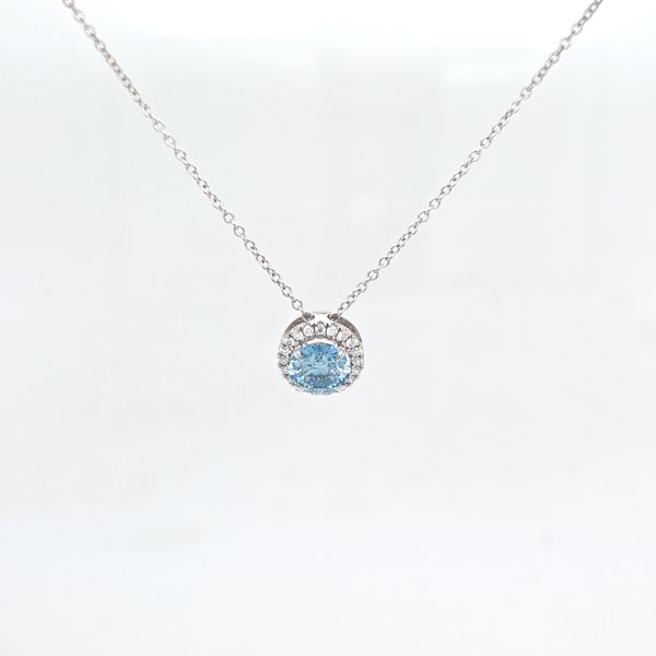 LG Blue Diamond Halo Pendant Image 2 Carroll's Jewelers Doylestown, PA