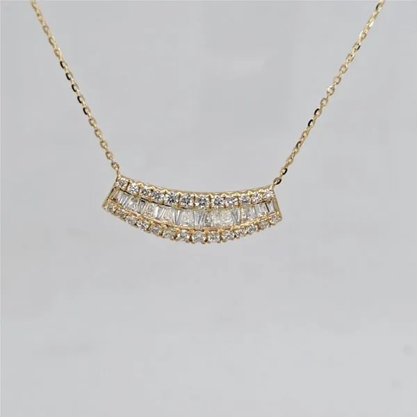 14kt YG curved diamond bar necklace Carroll's Jewelers Doylestown, PA