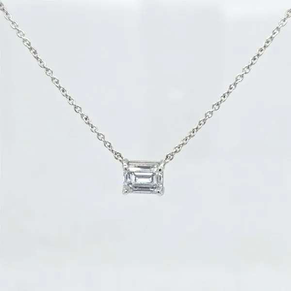 14kt WG Emerald cut LG Diamond Solitaire Necklace