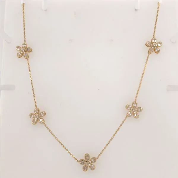 18kt YG Diamond Flower Station Necklace thumb image 1