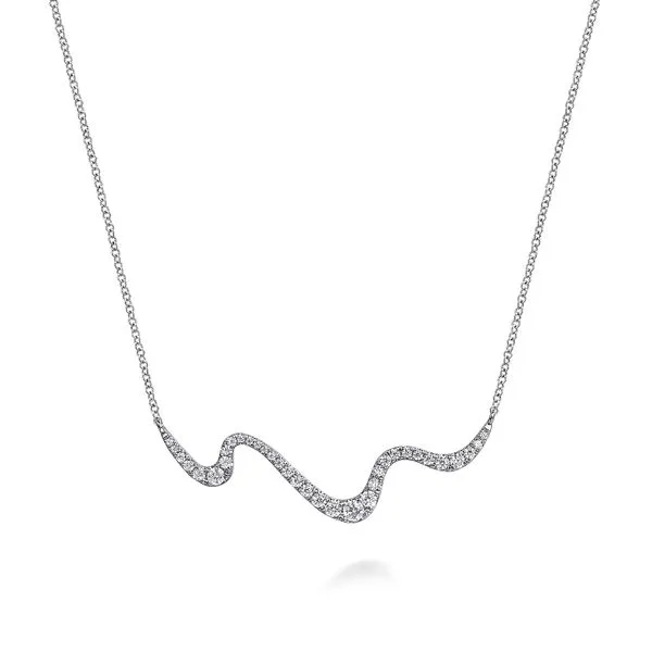 14kt WG Diamond Wavy Bar Necklace