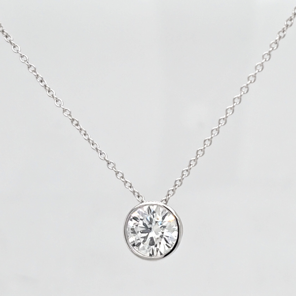 14kt WG Lab Grown 1.52t Bezel Solitaire Necklace Carroll's Jewelers Doylestown, PA
