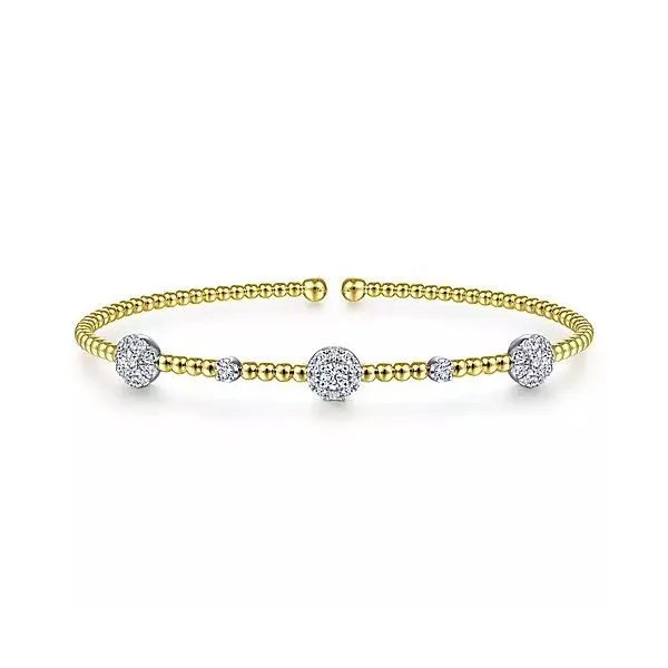 Gabriel Two Tone 14 Karat Flexible Cuff Diamond Cluster Station Bracelet Carroll's Jewelers Doylestown, PA