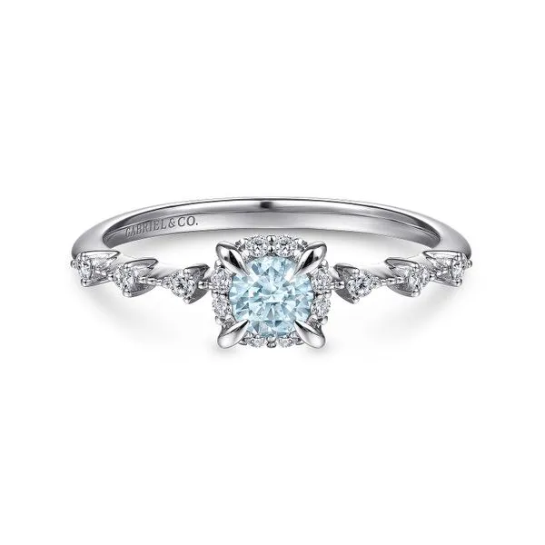 14kt WG Aquamarine and Diamond Halo Ring
