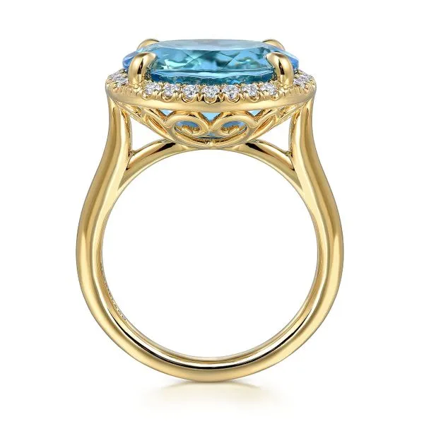 Gabriel Blue Topaz and Diamond Halo Ring