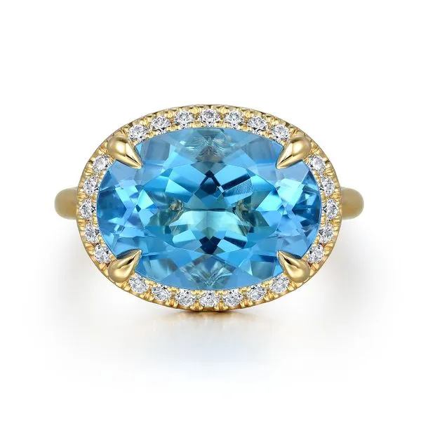Gabriel Blue Topaz and Diamond Halo Ring