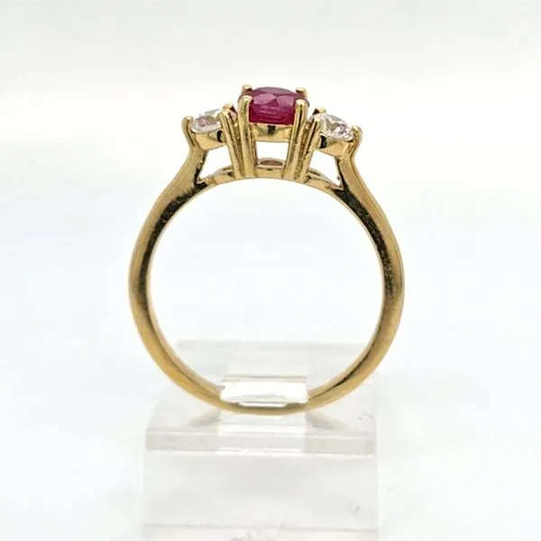 18kt YG Ruby and Diamond 3 stone ring thumb image 2