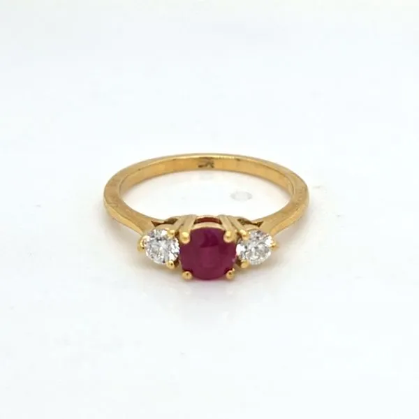 18kt YG Ruby and Diamond 3 stone ring thumb image 1