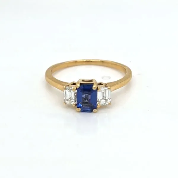 18kt YG Sapphire and Diamond 3 stone ring thumb image 1