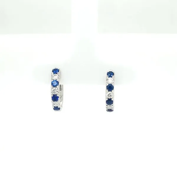 14kt WG sapphire and diamond huggie earrings Carroll's Jewelers Doylestown, PA