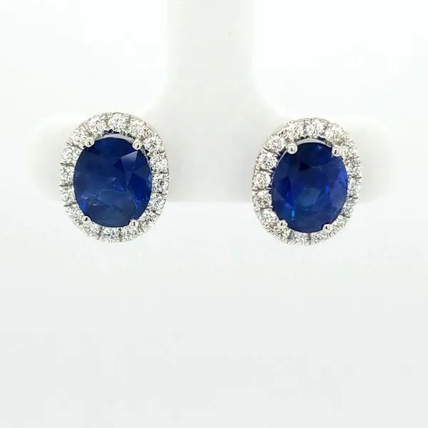 18kt White Gold Sapphire and Diamond Halo Earrings