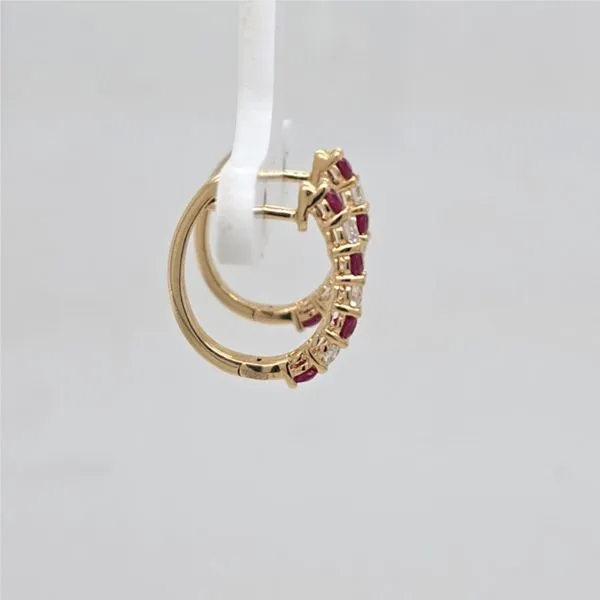 14kt YG Ruby and Diamond Hoop Earrings Image 2 Carroll's Jewelers Doylestown, PA