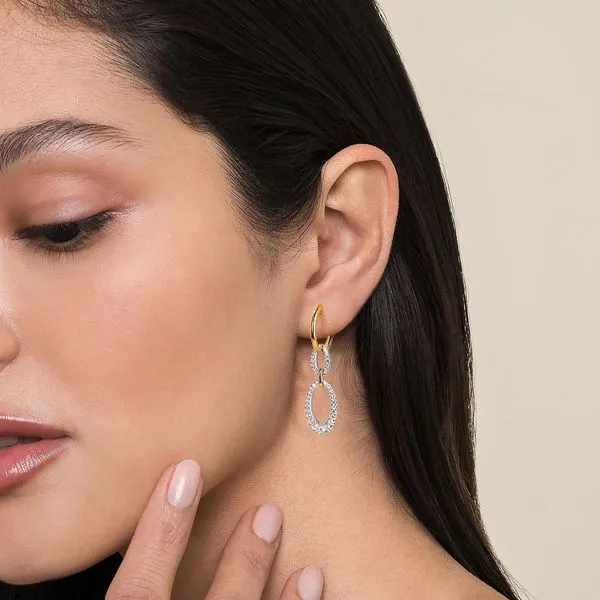 14kt 2 Tone Diamond Drop Earrings