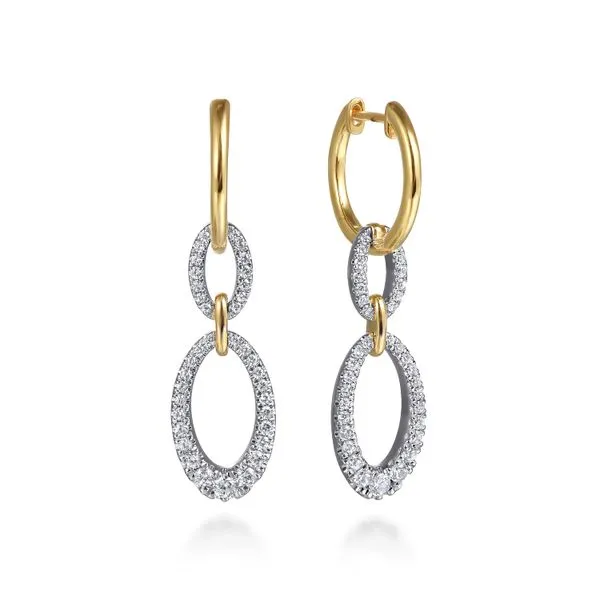14kt 2 Tone Diamond Drop Earrings