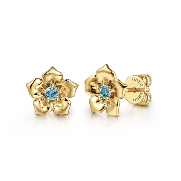 Gabriel 14kt YG Flower STud Earrings with Blue Topaz similar item image