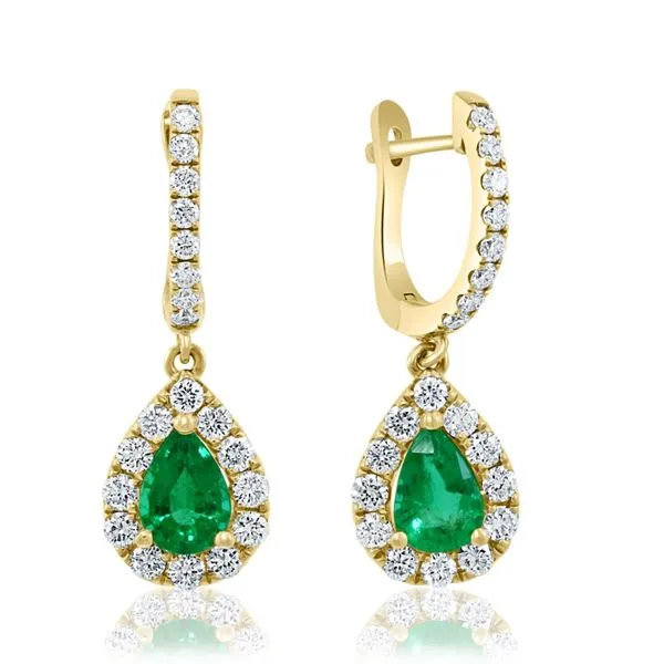 14kt YG Emerald and Diamond Dangle Earrings Carroll's Jewelers Doylestown, PA