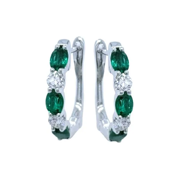 14kt WG Emerald and Diamond Hoop Earrings Carroll's Jewelers Doylestown, PA