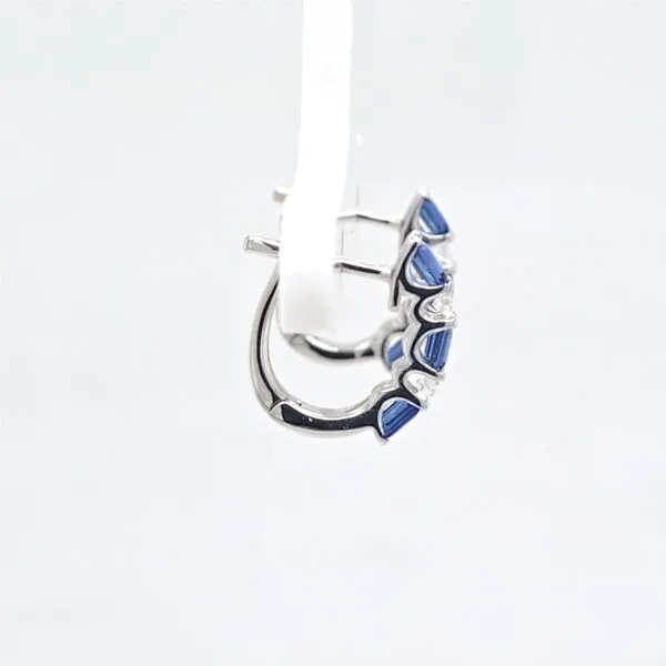 18kt WG Sapphire and Diamond Hoop Earrings Image 2 Carroll's Jewelers Doylestown, PA