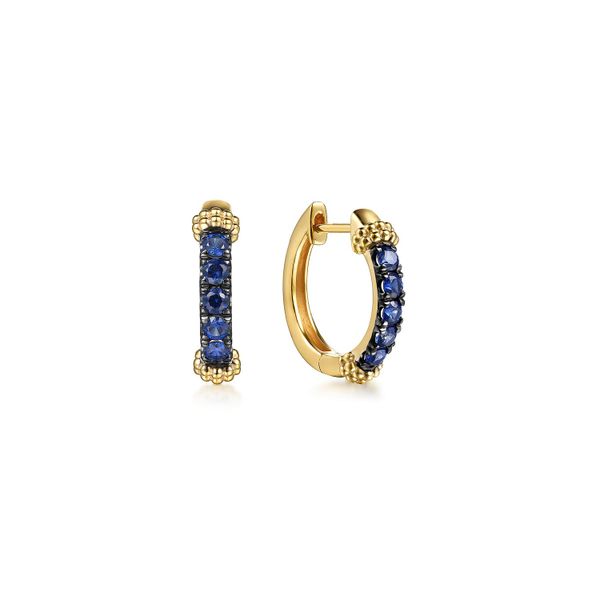 Gabriel 14kt YG sapphire huggie earrings Carroll's Jewelers Doylestown, PA