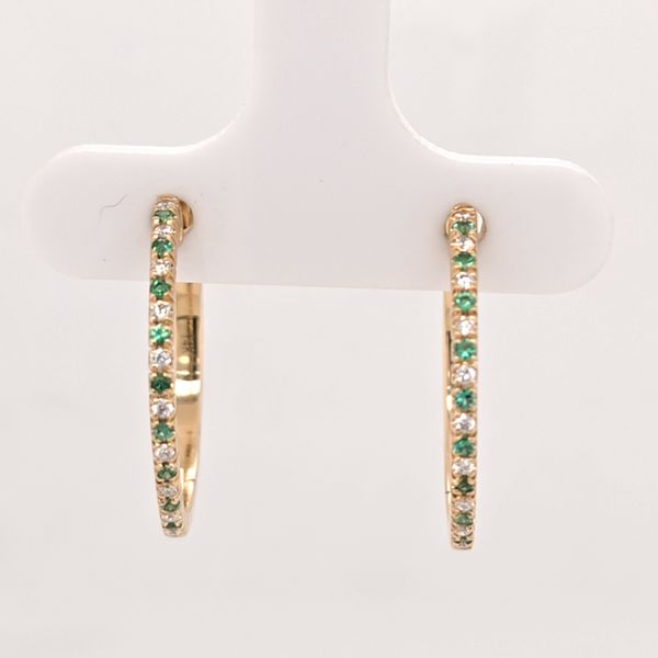 14kt YG Emerald and Diamond Hoops Carroll's Jewelers Doylestown, PA