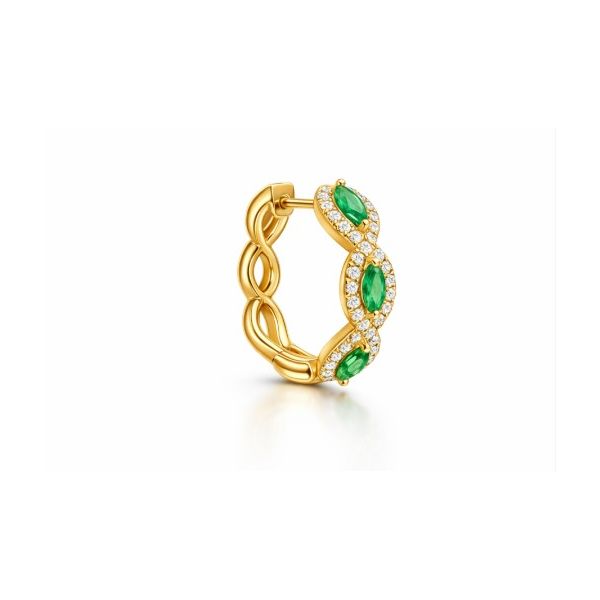 14kt YG Emerald and Diamond Hoop Earrings Image 2 Carroll's Jewelers Doylestown, PA