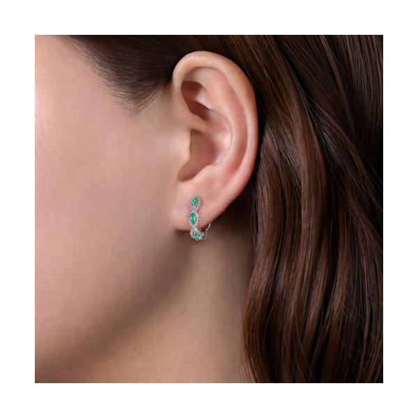 14kt YG Emerald and Diamond Hoop Earrings Image 3 Carroll's Jewelers Doylestown, PA