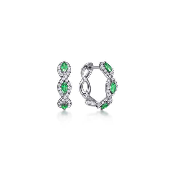 14kt YG Emerald and Diamond Hoop Earrings Carroll's Jewelers Doylestown, PA