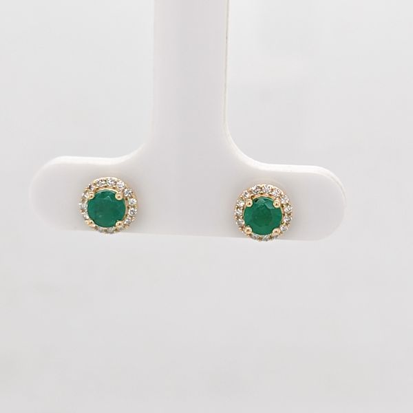 Emerald and Diamond Halo Stud Earrings Carroll's Jewelers Doylestown, PA