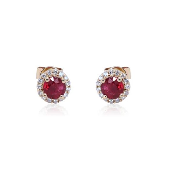 Ruby and Diamond Halo Stud Earrings Image 2 Carroll's Jewelers Doylestown, PA