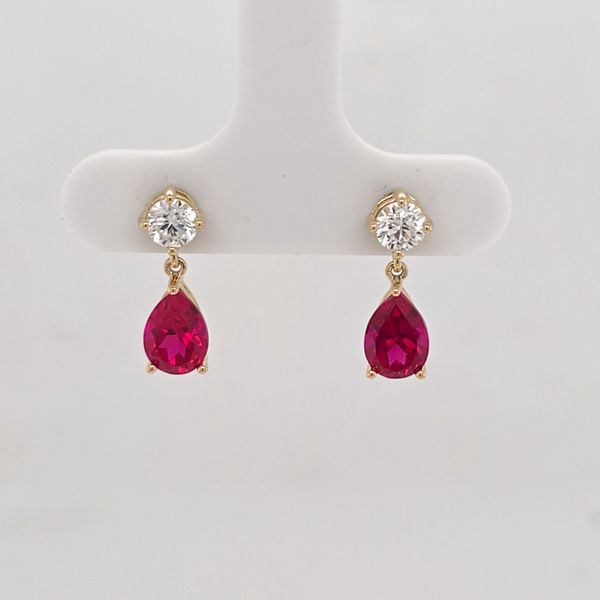 YG Ruby and Diamond Dangle Earrings Carroll's Jewelers Doylestown, PA