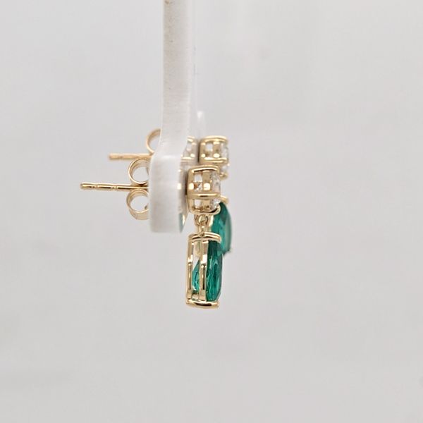 YG Emerald and Diamond Dangle Earrings Image 2 Carroll's Jewelers Doylestown, PA