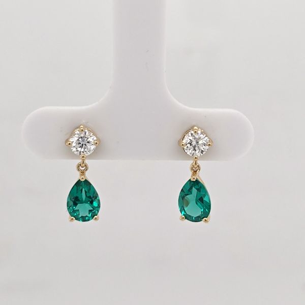 YG Emerald and Diamond Dangle Earrings Carroll's Jewelers Doylestown, PA