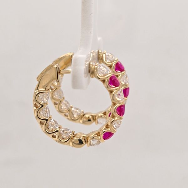 YG Ruby and Diamond Hoop Earrings Image 2 Carroll's Jewelers Doylestown, PA