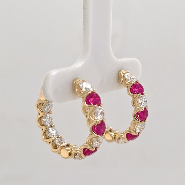 YG Ruby and Diamond Hoop Earrings Image 3 Carroll's Jewelers Doylestown, PA