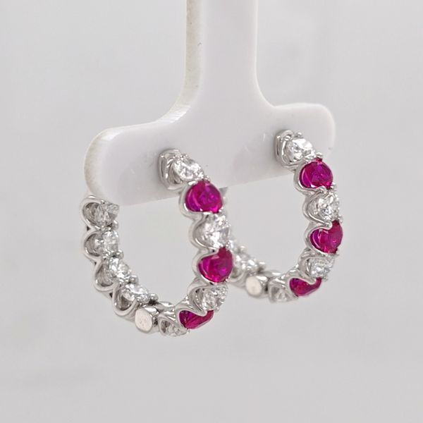 WG Ruby and Diamond Hoop Earrings Image 2 Carroll's Jewelers Doylestown, PA