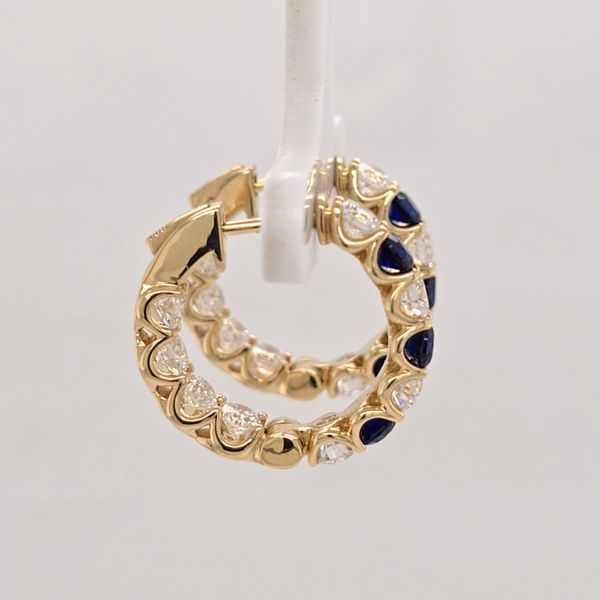 YG Sapphire and Diamond Hoop Earrings Image 2 Carroll's Jewelers Doylestown, PA