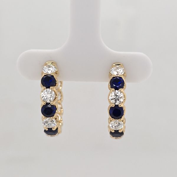 YG Sapphire and Diamond Hoop Earrings Carroll's Jewelers Doylestown, PA
