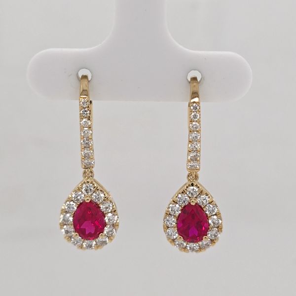 YG Ruby and Diamond Dangle Earrings Carroll's Jewelers Doylestown, PA